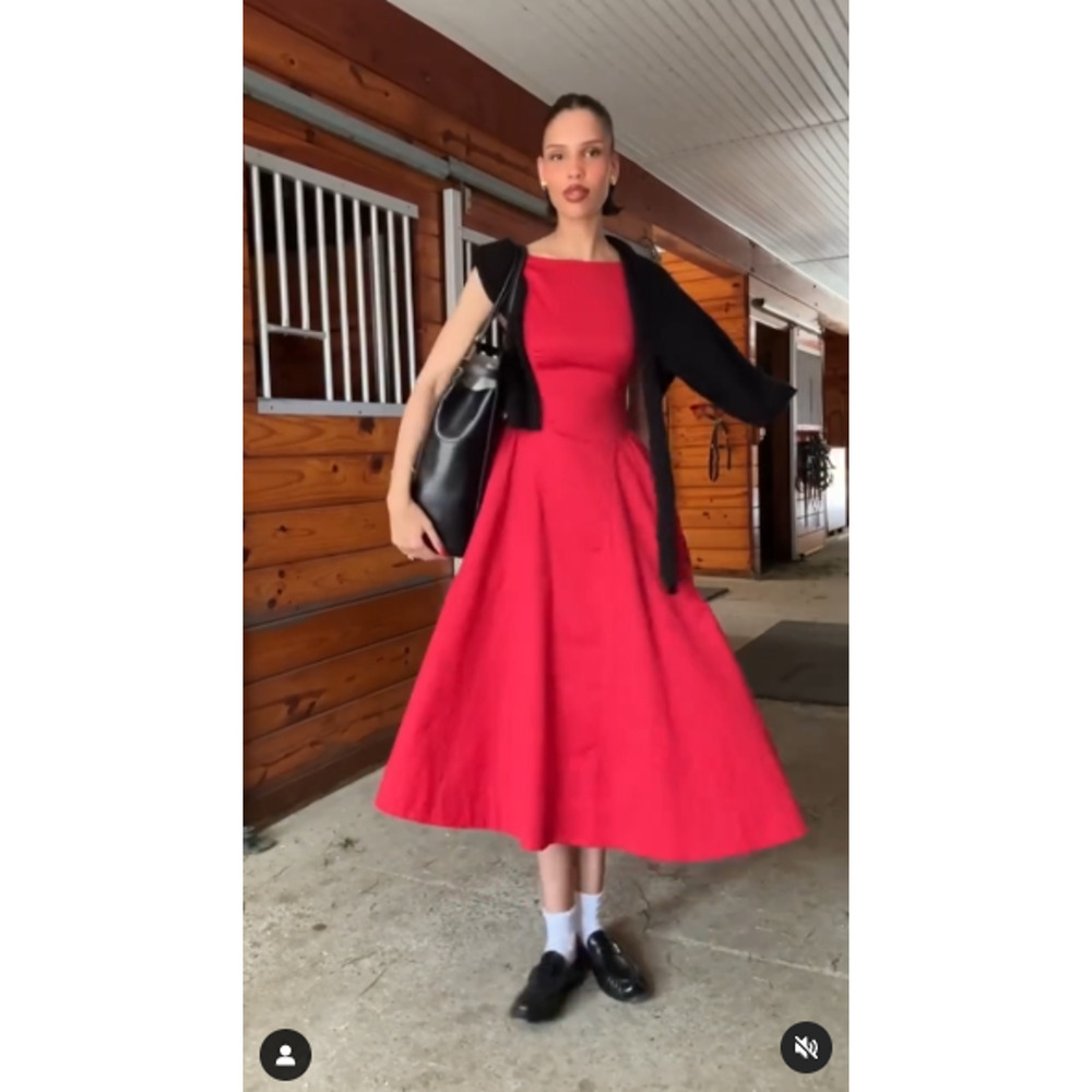 Helsa Red Stretch Cotton Sateen Midi Dress - Picture 5 of 12